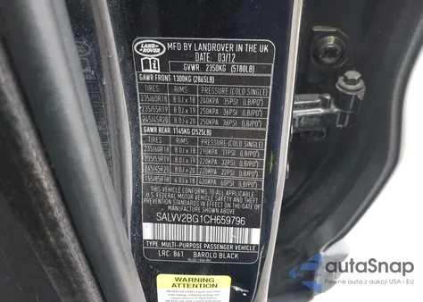 2012 Land Rover Range Rover Evoque Pure Plus from USA, damaged, VIN SALVV2BG1CH659796